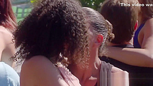 Swingers sit down as their women tease them to make their cocks hard