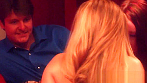 Swingers sit down as their women tease them to make their cocks hard