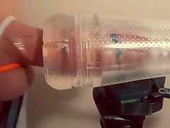 Swollen cock in cock rings milked