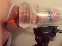 Swollen cock in cock rings milked