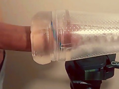 Swollen cock in cock rings milked