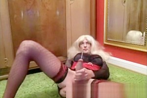 Tall blonde CD fingers ass and jerks off