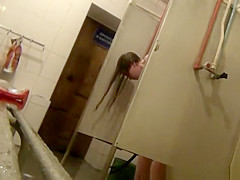 Tall girl with small boobs spied in shower room