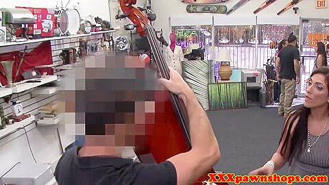 Tanlined Pawnshop Babe Gets Throatfucked