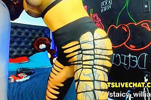 Tattooed Shemale Jerking Cock