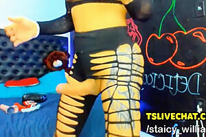 Tattooed Shemale Jerking Cock