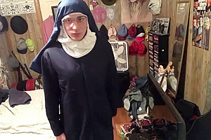 Tgirl Nun Strips And Shows Her Pussy For You(POV)