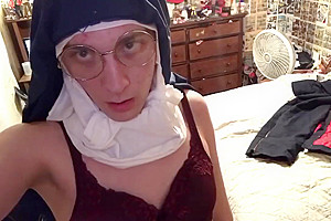 Tgirl Nun Strips And Shows Her Pussy For You(POV)