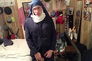 Tgirl Nun Strips And Shows Her Pussy For You(POV)