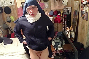 Tgirl Nun Strips And Shows Her Pussy For You(POV)
