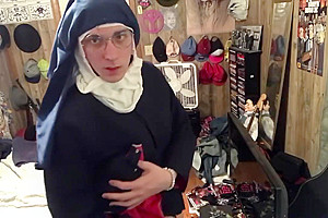 Tgirl Nun Strips And Shows Her Pussy For You(POV)