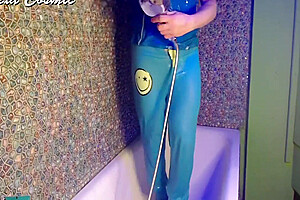 Tgirl Soaking Wet In Blue Polo Shirt And Pants In Shower  Wetlook Blue Polo Shirt And Pants