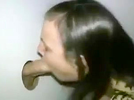 Thick cock in glory hole cum in mouth