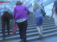Thong of a foxy lady seen in free upskirt video