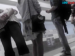 Thong of a foxy lady seen in free upskirt video