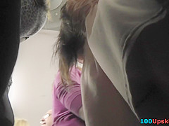 Thong of a foxy lady seen in free upskirt video