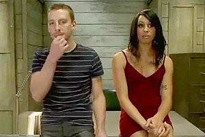 Tranny fucks guy from behind over the desk