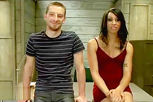 Tranny fucks guy from behind over the desk