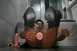 Trap With Anal Plug Fucking Three Dildos