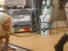 Two blonde slaves walked like dogs