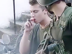 Two hot young military men fuck