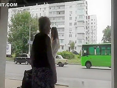 Upskirt entering and leaving the bus