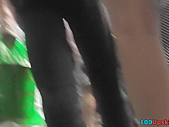 Upskirt porn with a skinny ass gal in a public place