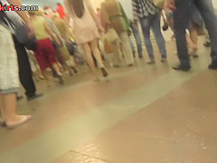 Upskirt porn with amateur brunette in a public place