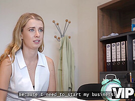 VIP4K Young blonde is having a passionate sex with office clerk at his desk