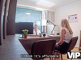 VIP4K Young blonde is having a passionate sex with office clerk at his desk