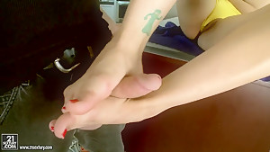 Vicki Chase gives perfect footjob to her step father