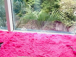 Virgin college girl plays in window on cam