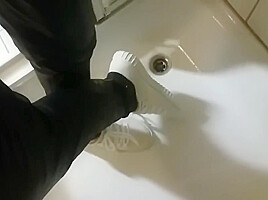 Wetlook fully clothed in shower