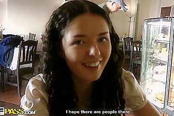 Young brunette Leonora looks pretty and makes me wild on the street