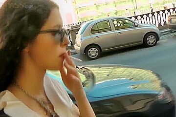 Young brunette Leonora looks pretty and makes me wild on the street