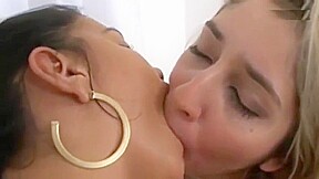 blonde and brunette deep kissing each other for hours