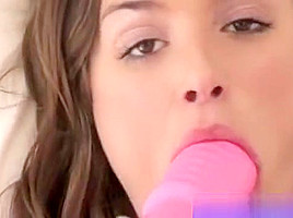 brunette testing new pink dildo
