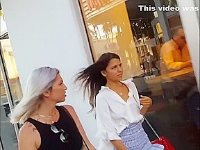 candid gorgeous model in blue ruffle skirt