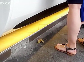 girl sexy long feets red pedicured toes