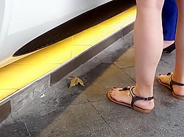 girl sexy long feets red pedicured toes