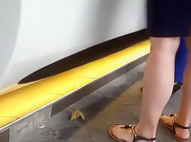 girl sexy long feets red pedicured toes