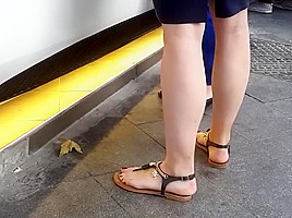 girl sexy long feets red pedicured toes