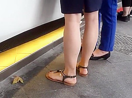 girl sexy long feets red pedicured toes
