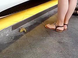 girl sexy long feets red pedicured toes