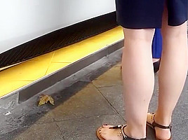 girl sexy long feets red pedicured toes