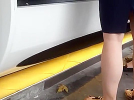 girl sexy long feets red pedicured toes