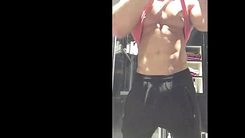 muscle stud jerks off and showers