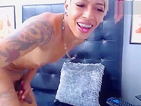 slender transgirl wanking hard her cock